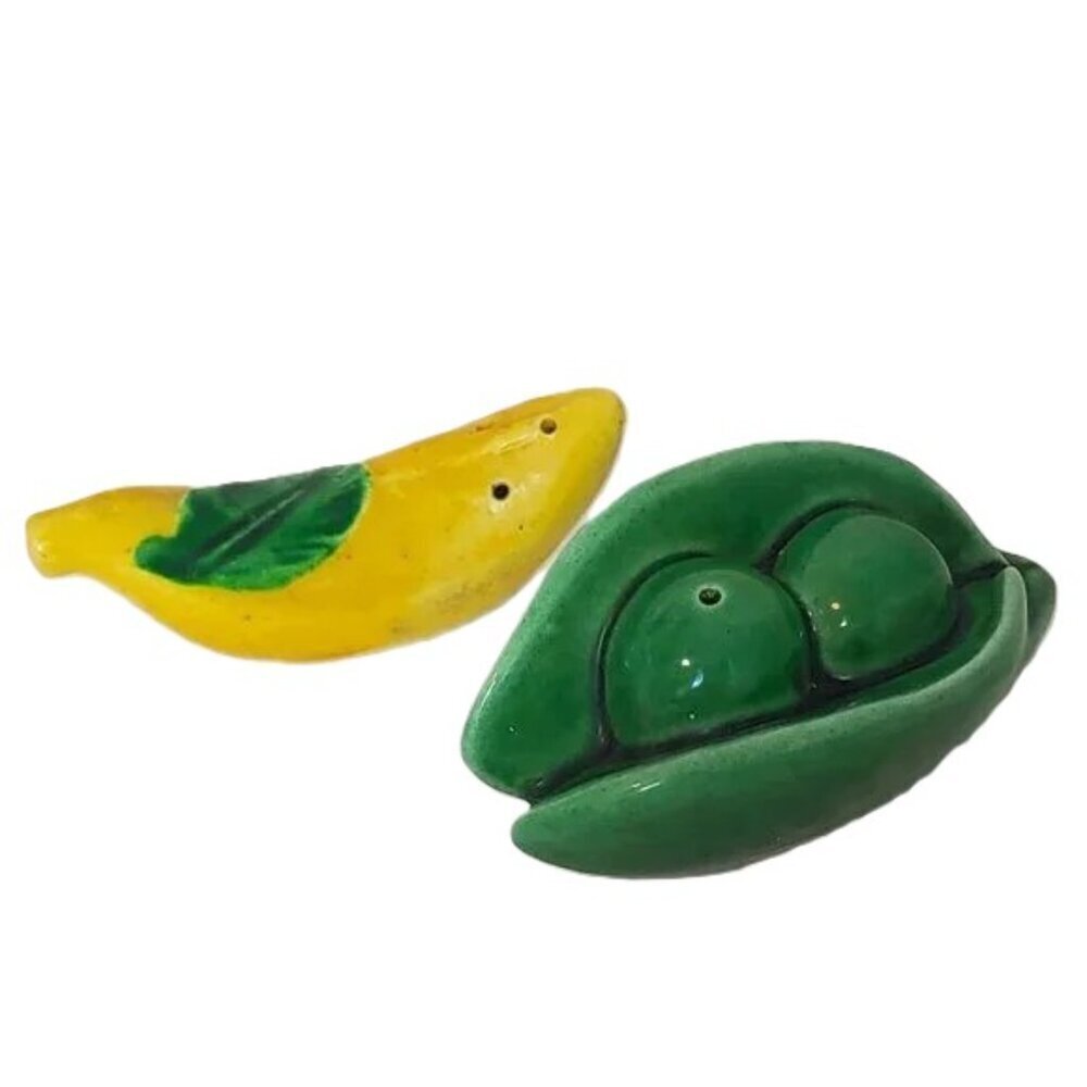 Vintage Salt Pepper Shaker Peas Banana Ceramic Vintage MCM Japan Mid Century